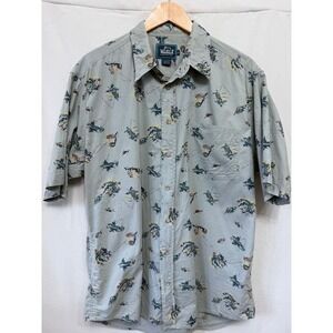 Woolrich Men's Button Down Shirt Fly Fishing Novelty Print Sage Gorpcore L
